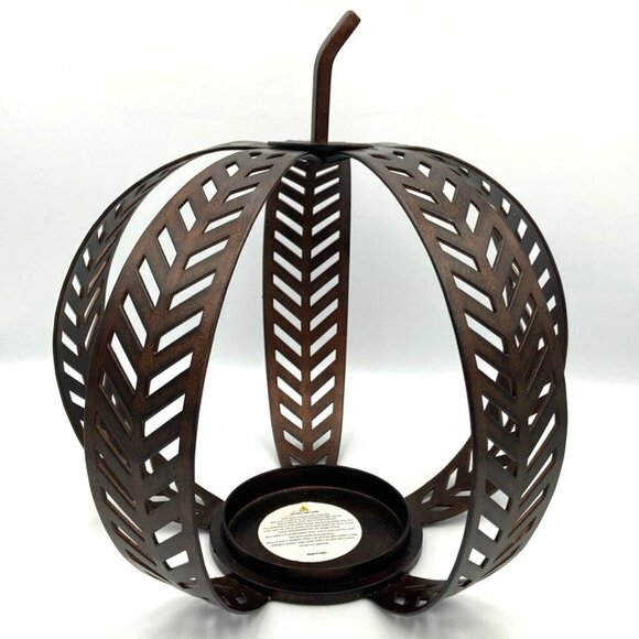 Other - Metal Pumpkin Candle Holder Bronze Toned Harvest Halloween Fall Autumn Decor